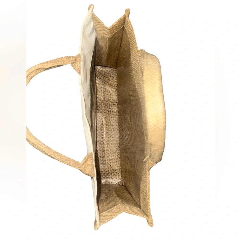 Stella Rosa Tan and Cream Burlap Tote Bag with Transparent Panel used for Wine - Picture 5 of 5